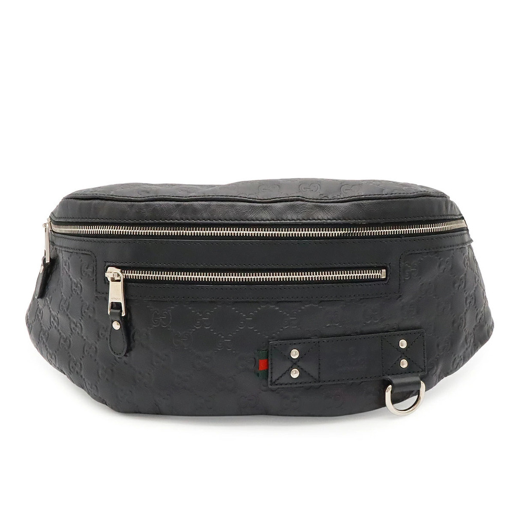 Gucci Guccissima Body Bag Waist Pouch Clutch Hip Leather Black